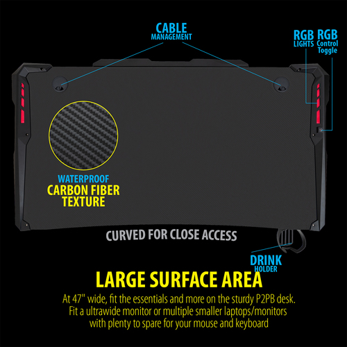 47.2'' Carbon Fiber Surface Gaming Desk W/ Audio Sensor RGB Light Cup Holder 