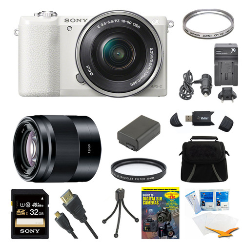 Sony a5100 Mirrorless Camera w/ 16-50mm and 50mm Lens White Bundle