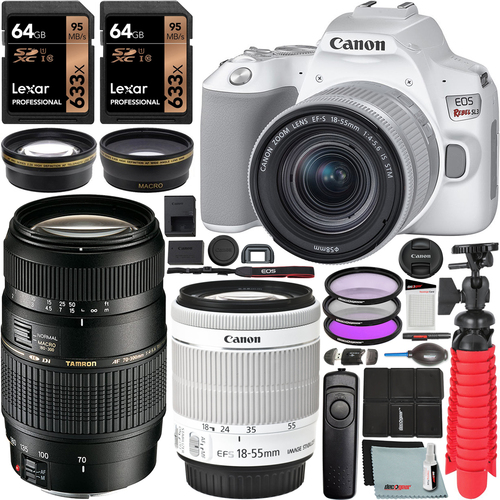 Canon EOS Rebel SL3 DSLR 4K Camera (White) 2 Lens Kit 18-55mm + Tamron 70-300mm Bundle