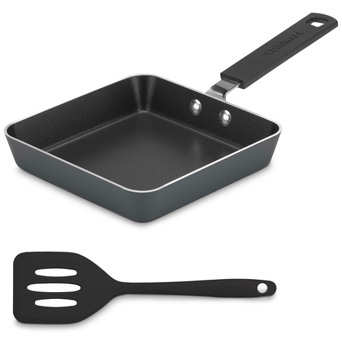 Mini Square Nonstick Fry Pan with Slotted Turner, Black