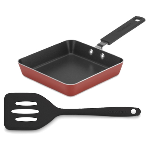 Cuisinart Mini Square Nonstick Fry Pan with Slotted Turner, Red