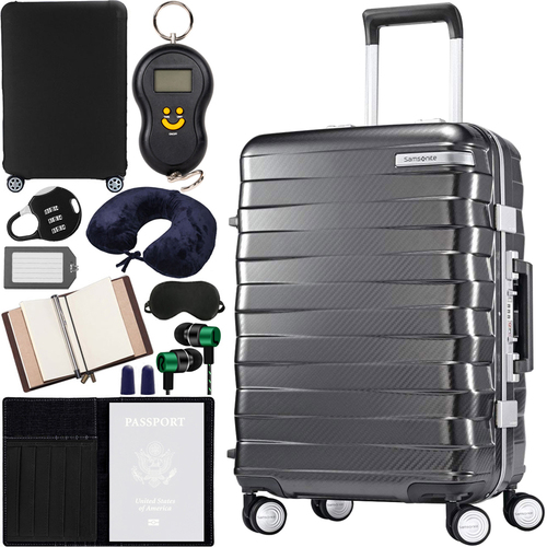Samsonite Framelock Hardside Carry On Luggage w/ Wheels 20` Grey + Accessory Kit