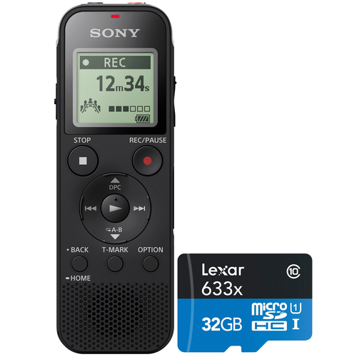 Sony Stereo Digital Voice Recorder Black with Built-In USB + 32GB Memory Card