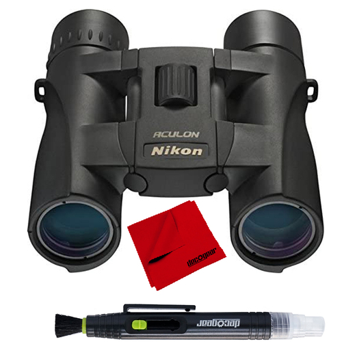 Nikon ACULON A30 10x25 Binoculars, Black - (Renewed) + Cleaning Bundle