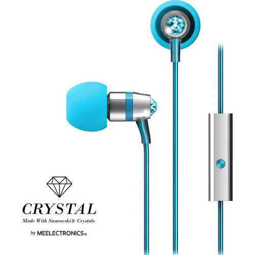 Crystal In-Ear Headphones w/ Microphone Made with Swarovski Crystals - Turquoise