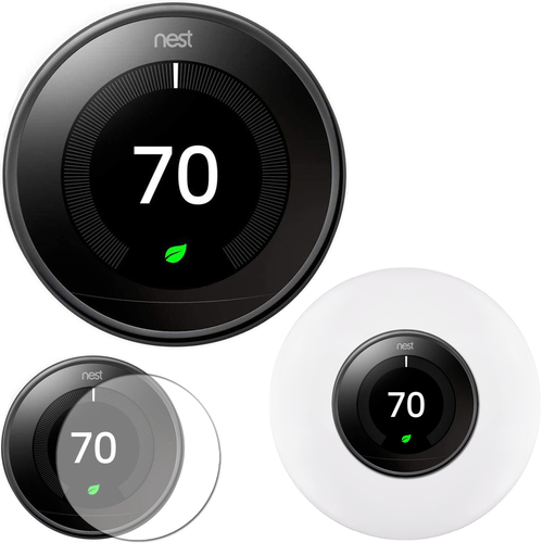 Google Nest Learning Smart Thermostat Mirror Black T3018US + Home Wall Mount + Cover Kit
