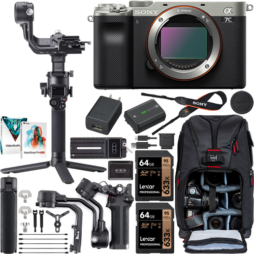 Sony a7C Mirrorless Full Frame Camera Body Silver + DJI RSC 2 Gimbal Filmmaker's Kit