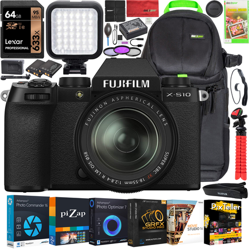 Fujifilm X-S10 Mirrorless Digital Camera + 18-55mm Lens Kit with 4K Video and IBIS Bundle