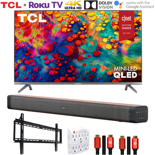 TCL 65` 6-Series 4K QLED Dolby Vision HDR Roku Smart TV w/ Deco Home Soundbar Bundle