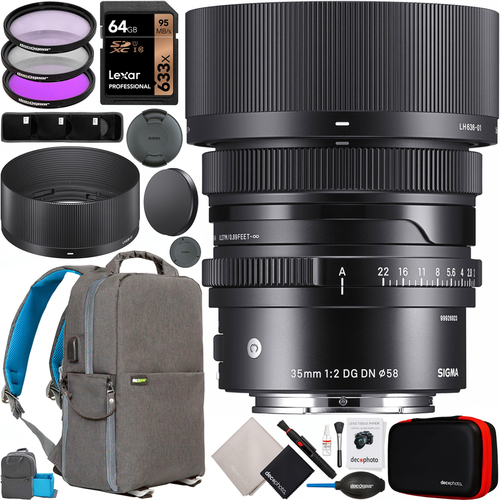Sigma 35mm F2 DG DN Contemporary I Series Lens for Sony E-Mount Full Frame Bundle