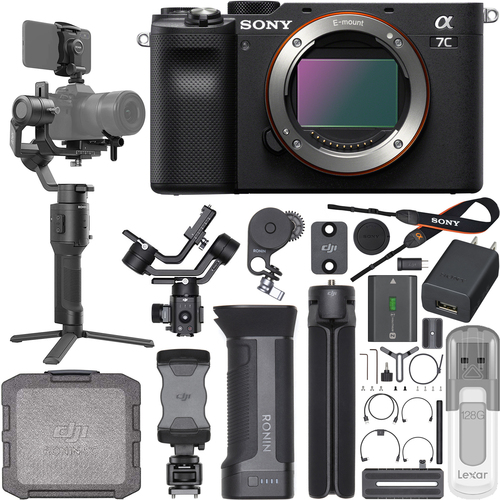 Sony a7C Mirrorless Full Frame Camera Body Black + DJI Ronin-SC Gimbal Pro Combo