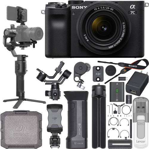 Sony a7C Mirrorless Camera Black + 28-60mm Lens Kit + DJI Ronin-SC Gimbal Pro Combo