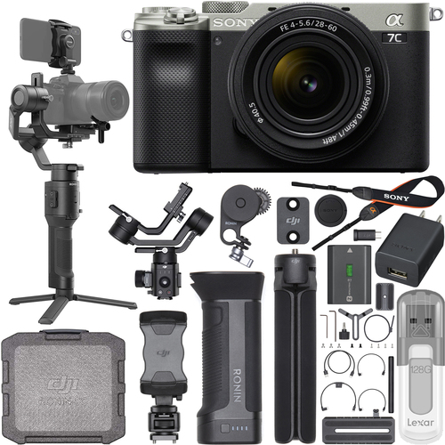 Sony a7C Mirrorless Camera Silver + 28-60mm Lens Kit + DJI Ronin-SC Gimbal Pro Combo
