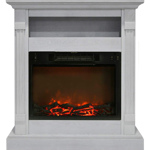 Cambridge 34` Heater Log Insert and Mantel TV Stand in White - CAMBR3437-1WHT