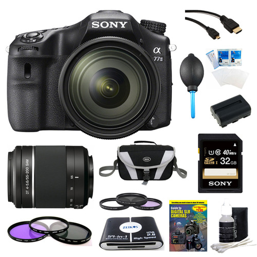 Sony a77II HD DSLR Camera with 16-50mm Lens, 32GB Card, and 55-200mm Lens Bundle