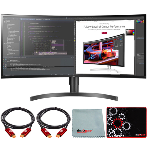 LG 34` IPS Curved WQHD HDR 10 Monitor with Stand Black + Mouse Pad Bundle
