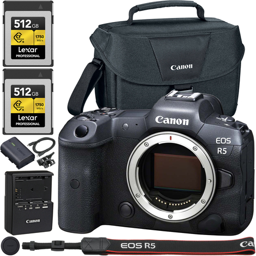 Canon EOS R5 Full Frame Mirrorless Camera Body 45MP 8K + 2x 512GB Memory Cards Bundle