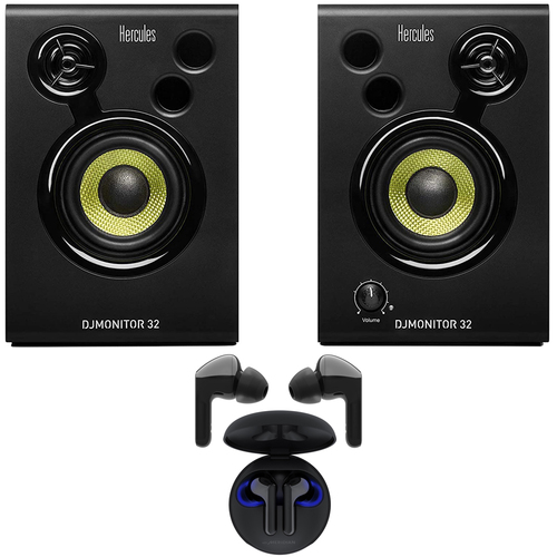 Hercules DJ MONITOR 32 60W Speakers w/ 3` Woofer, Pair +LG True Wireless Earbuds
