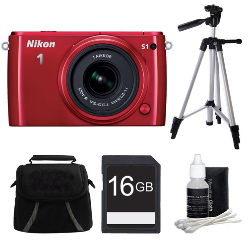 Nikon 1 S1 10.1MP Red Digital Camera with 11-27.5mm Lens 16GB Bundle Refurbished