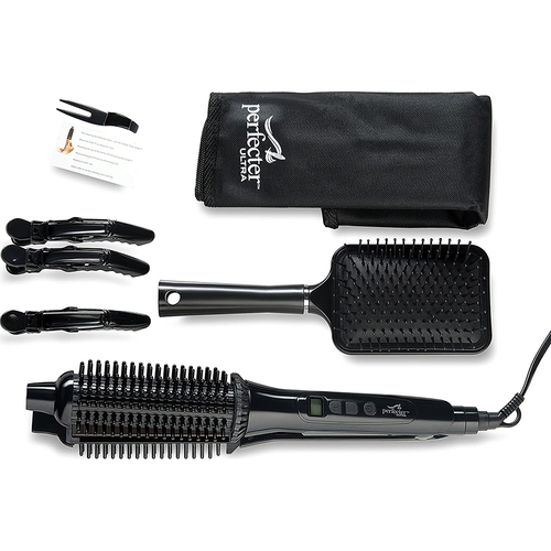 Perfecter Flat Iron Hair Straightener & Hot Round Brush 2-in-1 (Black) - Open Box