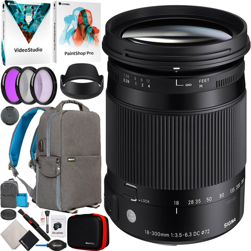 Sigma 18-300mm F3.5-6.3 DC Macro OS HSM C Lens Contemporary for Canon EF Mount Bundle