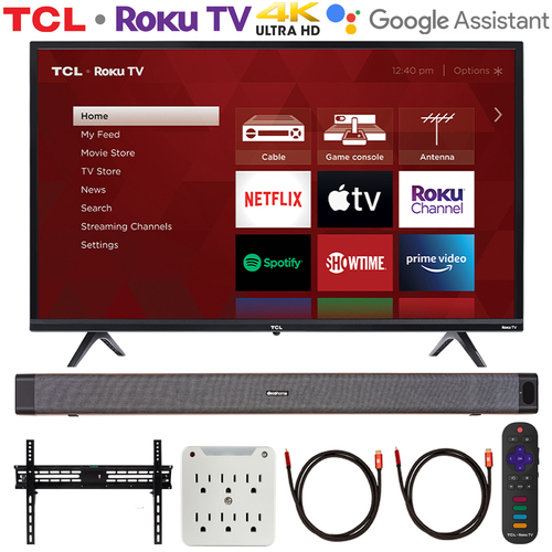 TCL 50S435 50` 4-Series 4K UHD Smart Roku LED TV w/ Deco Home Soundbar Bundle