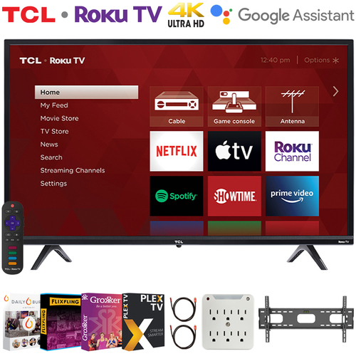 TCL 65` 4-Series 4K Ultra HD Smart Roku LED TV + Movies Streaming Pack