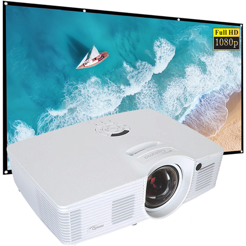 Optoma Enhanced Short Throw Gaming Projector Renewed with 120` Screen