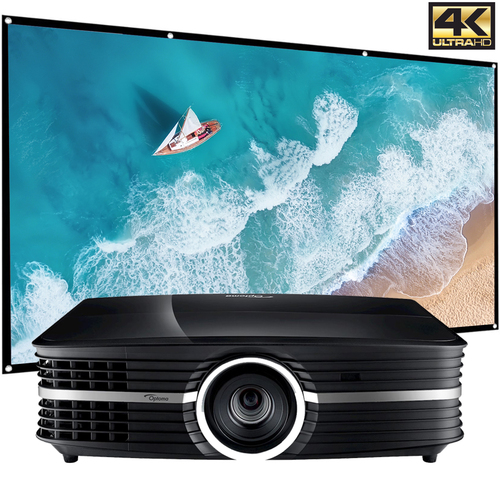 Optoma UHD65 4k Ultra Hi-Def Home Cinema Projector (Renewed) +120` Home Theater Screen
