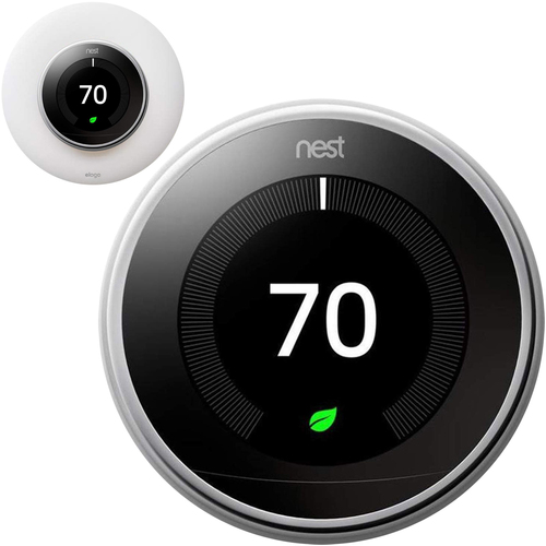 Google Nest Learning Smart Thermostat Gen 3 Polished Steel T3019US + elago Wall Plate Cover