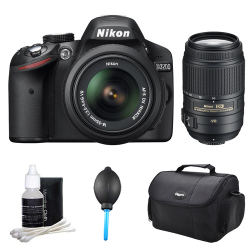 Nikon D3200 DX-format DSLR Kit w/ 18-55mm DX VR Zoom Lens and 55-300mm VR Lens (Black)