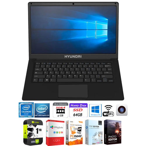 Hyundai Thinnote-A 14.1` Intel Celeron Apollo Lake N3350 4GB/64GB Laptop + Warranty Pack