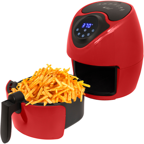 Deco Chef 3.7QT Electric Oil-Free Digital Air Fryer for Healthy Frying, Red