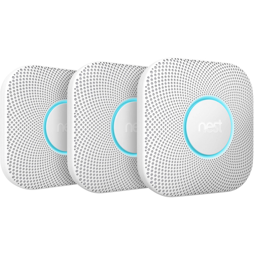 Google Nest Protect S3003LWES Pack of 3 Alarm Smoke Carbon Monoxide Detectors, Wired 2nd Gen