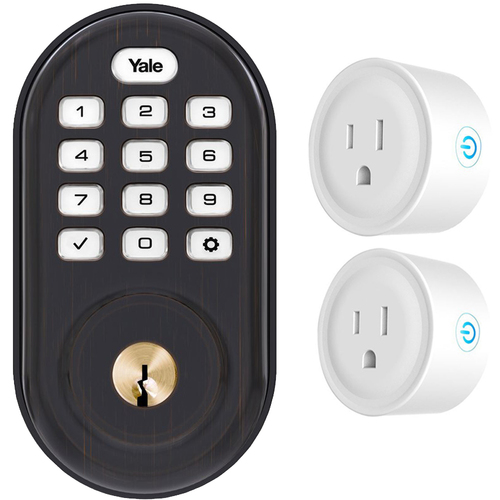 Yale Locks Assure Lock Push Button with ZigBee in Oil Rubbed Bronze + 2-Pack Smart Plug