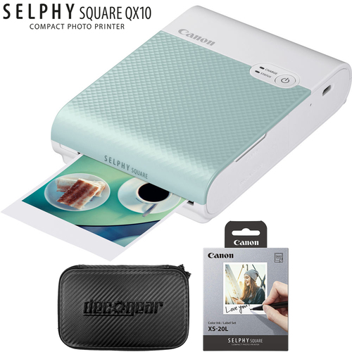 Canon SELPHY Square QX10 Compact Photo Printer (Green) + Color Ink/Label + Hard Case