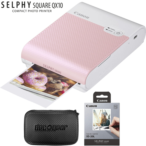 Canon SELPHY Square QX10 Compact Photo Printer (Pink) + Color Ink/Label + Hard Case