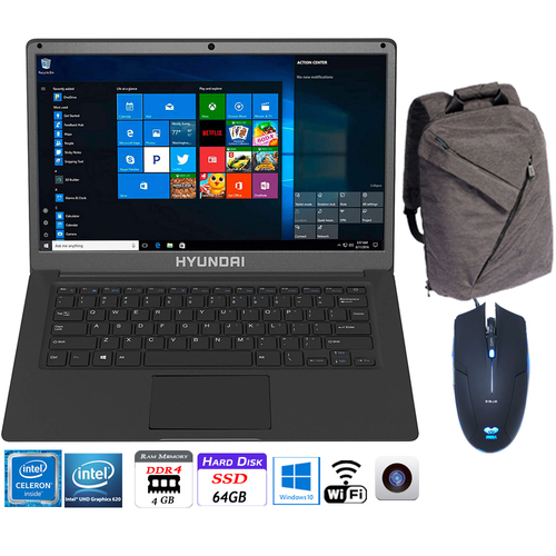 Hyundai Thinnote-A 14.1` Intel Celeron Apollo Lake N3350 4/64GB Laptop + Backpack Bundle