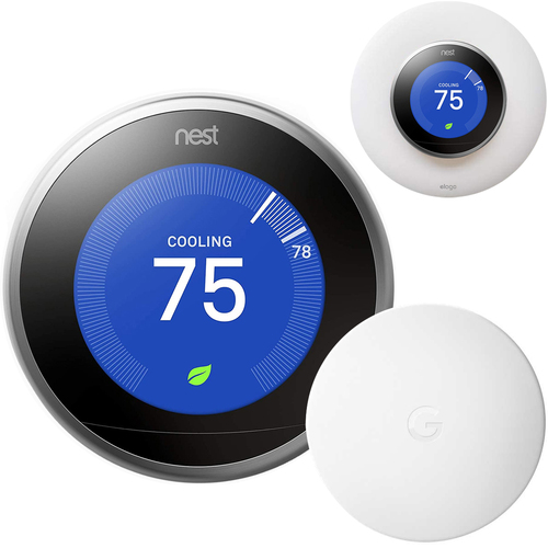 Google Nest Learning Smart Thermostat Stainless Steel + Temperature Sensor + elago Wallplate