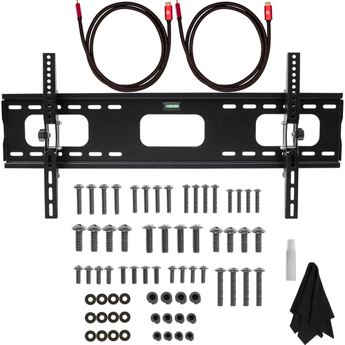 Deco Mount 37`-100` TV Wall Mount Bracket Bundle w/ 2 HDMI Cables, Spray Bottle and Wipe