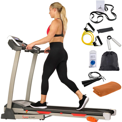 Sunny Health and Fitness Folding Treadmill w/Digital Monitor + Fitness Bundle