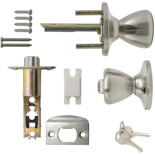 Deco Essentials Locking Door Knob Entrance Lock Set with Keys, Stainless Steel Satin Nickel
