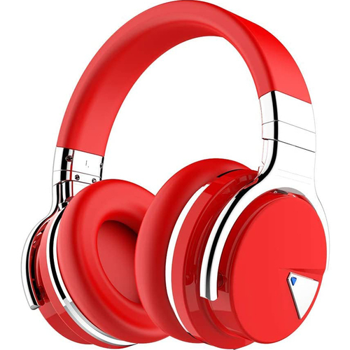 E7 Active Noise Cancelling Bluetooth Over-Ear Headphones, Red
