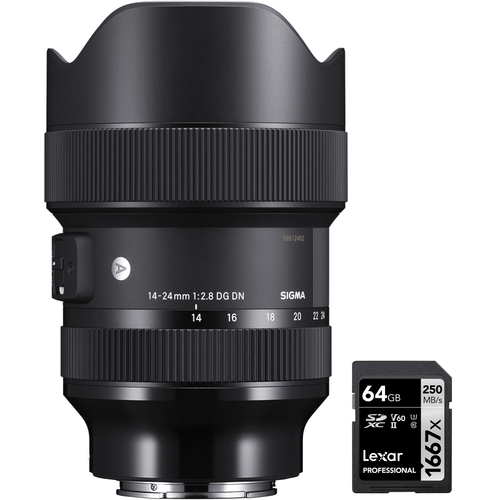 Sigma 14-24mm f/2.8 DG DN Art Lens for Sony E Black with 64GB Memory Card