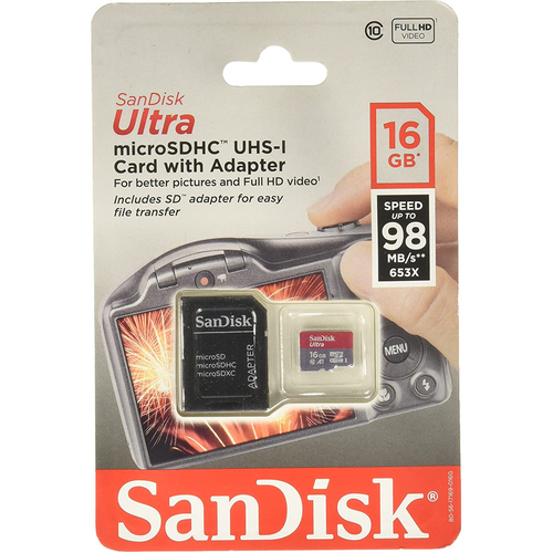 Sandisk Mobile Ultra microSDHC 16GB UHS Class 10 Memory Card with Adapter