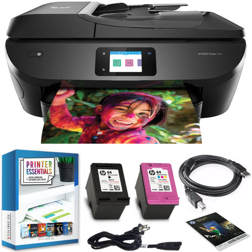 Hewlett Packard ENVY Photo 7855 Wireless All-in-One Smart Printer for Home & Office Bundle