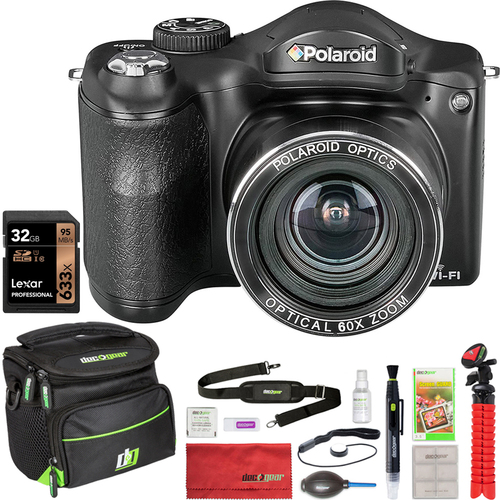 Polaroid 18 MP Digital Camera with Built-In Wi-Fi, Black  w/ 32GB Memory Card Kit