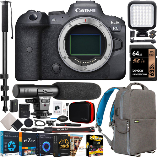 Canon EOS R6 Full Frame Mirrorless Camera with 4K Video 20MP CMOS Sensor Body Bundle