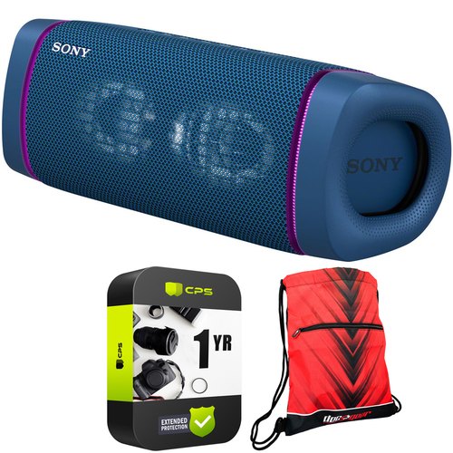 Sony SRS-XB33 Portable Waterproof Bluetooth Speaker (Blue) + 1 Year Protection Plan