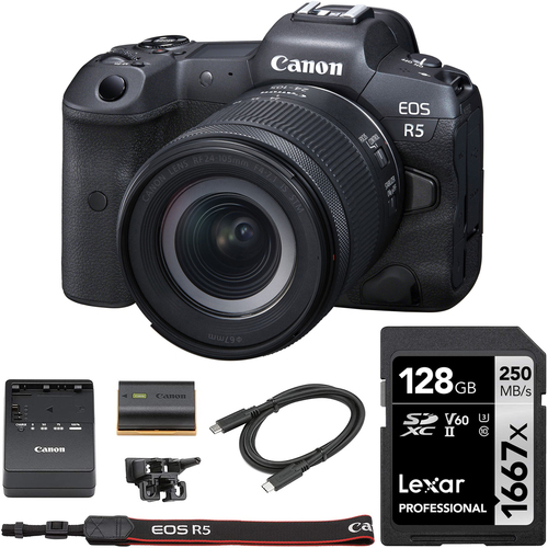 Canon EOS R5 Full Frame Mirrorless Camera w/ 8K + 24-105mm F4-7.1 IS STM Lens Bundle